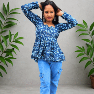 Home floral printed blue peplum top