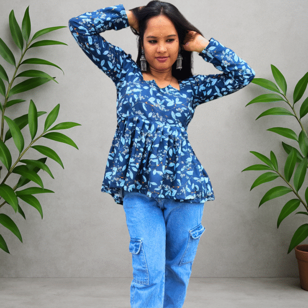 floral printed blue peplum top