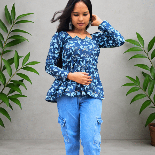 floral printed blue peplum top