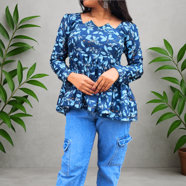 floral printed blue peplum top