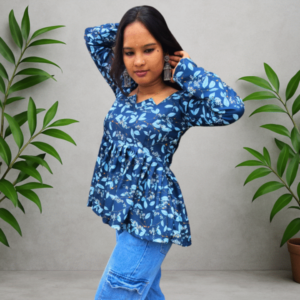 floral printed blue peplum top