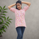 floral printed blend top with bow sleeves